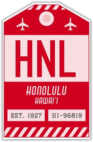 ملصق علامة الأمتعة HNL Honolulu Hawai'i/ملصق الأمتعة برمز المطار/ديكور سفر قابل للتجميع/تصميم مستوحى من الطراز القديم (مرجاني) in Kuwait