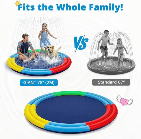 78" Extra Large Non-Slip Splash Pad for Kids & Dogs, Thicker Sprinkler Mat, Backyard Outdoor Water Toys, Durable Summer Fountain Play Pool Gifts for Toddlers, Children & Pets in Saudi Arabia