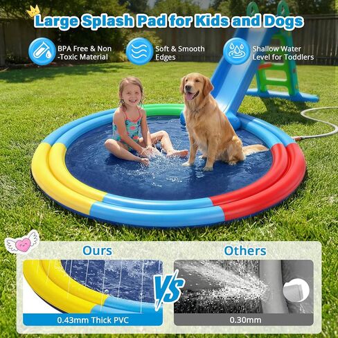78" Extra Large Non-Slip Splash Pad for Kids & Dogs, Thicker Sprinkler Mat, Backyard Outdoor Water Toys, Durable Summer Fountain Play Pool Gifts for Toddlers, Children & Pets in Saudi Arabia
