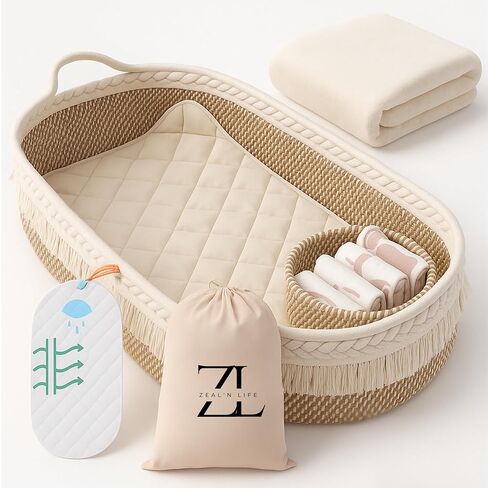 ZEAL'N LIFE Baby Changing Basket with Diapers Basket, Blanket & Changing Pad for Dresser, Potable Changing Pad, Baby Changing Pad, Changing Pad for Dresser, Moses Basket for Newborns in Saudi Arabia