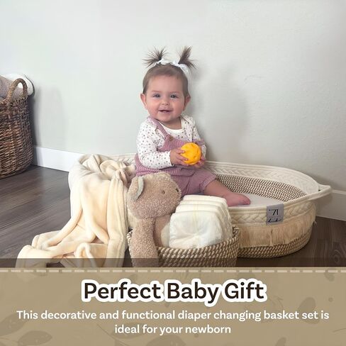 ZEAL'N LIFE Baby Changing Basket with Diapers Basket, Blanket & Changing Pad for Dresser, Potable Changing Pad, Baby Changing Pad, Changing Pad for Dresser, Moses Basket for Newborns in Saudi Arabia