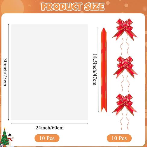 GOMANCHE 10 Pack Large Cellophane Basket Bags, 24 x 30 Inches Easter Cello Basket Wrap with 10 Pieces Pull Bow, Plastic Gift Wrapping for Easter Party Favor Supplies in Saudi Arabia