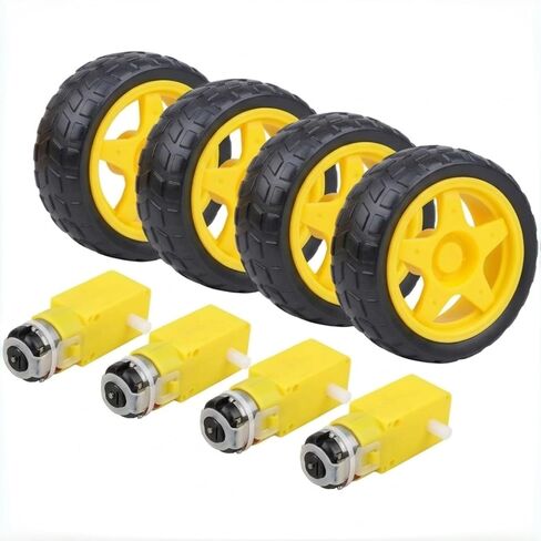 4 Sets TT Motor and Wheels Kit: DC 3V-6V Dual Shaft Gear Motor 200RPM 1:48 Ratio with 65mm Rubber Tires for Arduino Smart Car Chassis, DIY STEM Robotics Projects (No Wires Included) in Saudi Arabia