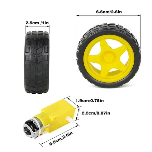 4 Sets TT Motor and Wheels Kit: DC 3V-6V Dual Shaft Gear Motor 200RPM 1:48 Ratio with 65mm Rubber Tires for Arduino Smart Car Chassis, DIY STEM Robotics Projects (No Wires Included) in Saudi Arabia