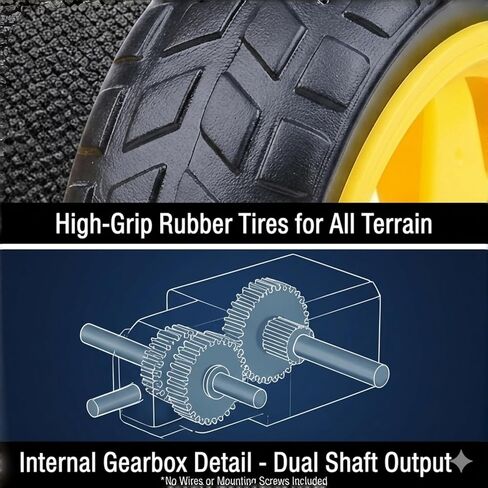 4 Sets TT Motor and Wheels Kit: DC 3V-6V Dual Shaft Gear Motor 200RPM 1:48 Ratio with 65mm Rubber Tires for Arduino Smart Car Chassis, DIY STEM Robotics Projects (No Wires Included) in Saudi Arabia