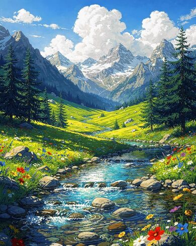 TOCOHANALOGY Paint by Numbers Kit for Adults Landscape, Spring Mountain DIY Number Painting for Adults, Adult Paint by Number Kits on Canvas for Home Wall Decor (16x20inch) in Saudi Arabia