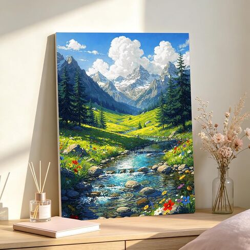 TOCOHANALOGY Paint by Numbers Kit for Adults Landscape, Spring Mountain DIY Number Painting for Adults, Adult Paint by Number Kits on Canvas for Home Wall Decor (16x20inch) in Saudi Arabia