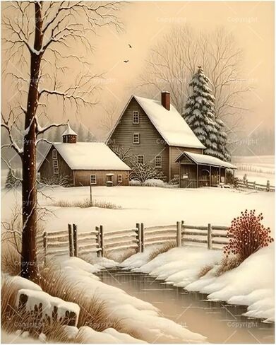 Winter Landscape Paint by Numbers Kit for Adults – DIY Snowy Farmhouse Scene Painting on Canvas 16x20 Inches, Acrylic Paint Set, Suitable for Beginners,Seasonal Art for Home Decoration/Gifts in Kuwait