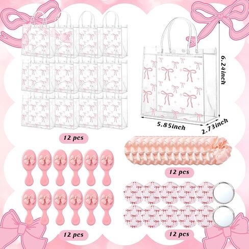 12 Sets Pink Ballerina Party Favors Dance Graduation Gifts Bulk Dance Birthday Party Supplies with Scrunchies Hair Brush Card Compact Mirror Bracelet Bags Ballerina Team Gifts for Women in Saudi Arabia