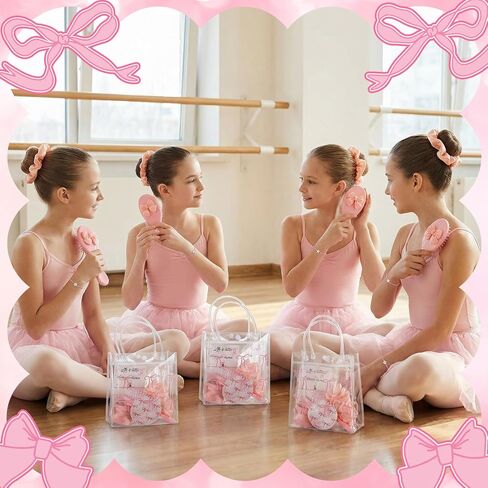 12 Sets Pink Ballerina Party Favors Dance Graduation Gifts Bulk Dance Birthday Party Supplies with Scrunchies Hair Brush Card Compact Mirror Bracelet Bags Ballerina Team Gifts for Women in Saudi Arabia