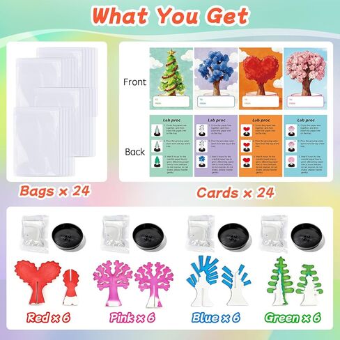 24 Pcs Growing Crystal Trees Bulk with Cards for Kids STEM Science Experiment Kit Party Favors Classroom Prizes Goodie Bags Stuffers Gifts Exchange for Boys and Girls in Kuwait