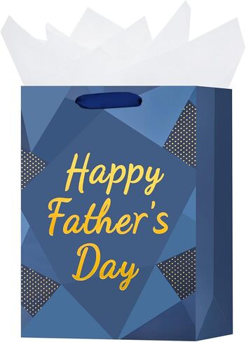 Vanita 12.6" Medium Size Happy Fathers Day Gift Bag with Handles for Dad Navy Blue Paper Gift Wrap Bags with Tissue Paper for Grandpa, Grandfather in Kuwait