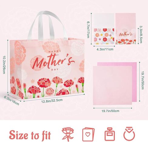 YANGTE 2 Pack 13" Large Mothers Day Gift Bags with Tissue Paper, Reusable Non-Woven Mothers Day Bag with Handle, Elegant Mothers Gift Wrap Bags for Presents, Floral Gift Bags with Cards for Woman, Mom in Saudi Arabia