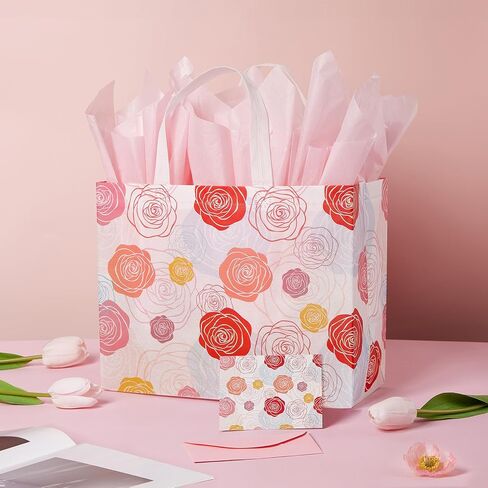 YANGTE 2 Pack 13" Large Mothers Day Gift Bags with Tissue Paper, Reusable Non-Woven Mothers Day Bag with Handle, Elegant Mothers Gift Wrap Bags for Presents, Floral Gift Bags with Cards for Woman, Mom in Saudi Arabia