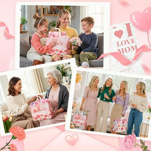 YANGTE 2 Pack 13" Large Mothers Day Gift Bags with Tissue Paper, Reusable Non-Woven Mothers Day Bag with Handle, Elegant Mothers Gift Wrap Bags for Presents, Floral Gift Bags with Cards for Woman, Mom in Saudi Arabia