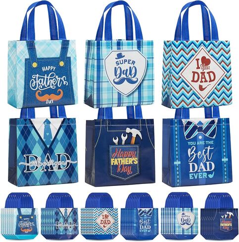 AIGIMU 48Pcs Father's Day Party Gift Bags Bulk, Happy Father's Day Reusable Non-Woven Gift Tote Bags with Handles for Dad Gifts, Best Dad Party Treat Supplies for Fathers Day Celebration in Saudi Arabia