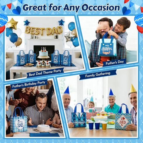 AIGIMU 48Pcs Father's Day Party Gift Bags Bulk, Happy Father's Day Reusable Non-Woven Gift Tote Bags with Handles for Dad Gifts, Best Dad Party Treat Supplies for Fathers Day Celebration in Saudi Arabia