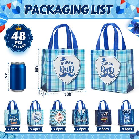 AIGIMU 48Pcs Father's Day Party Gift Bags Bulk, Happy Father's Day Reusable Non-Woven Gift Tote Bags with Handles for Dad Gifts, Best Dad Party Treat Supplies for Fathers Day Celebration in Saudi Arabia