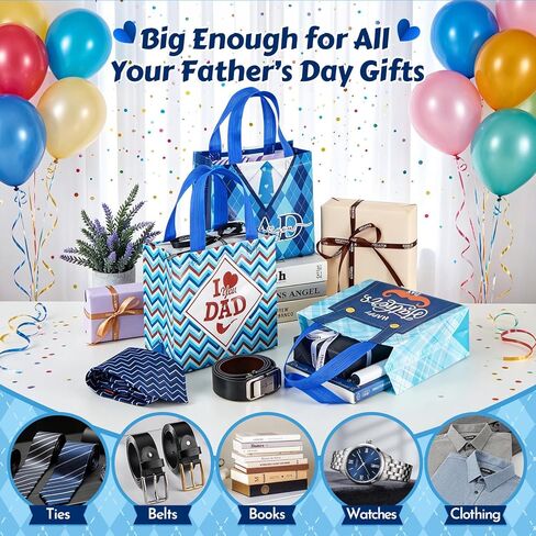 AIGIMU 48Pcs Father's Day Party Gift Bags Bulk, Happy Father's Day Reusable Non-Woven Gift Tote Bags with Handles for Dad Gifts, Best Dad Party Treat Supplies for Fathers Day Celebration in Saudi Arabia