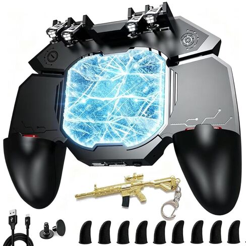 PUBG Mobile Controller with Phone Cooler and 4000mAh Power Bank for PUBG/Fortnite/Call of Duty, 4 Triggers PUBG Game L2R2 Controller Joystick with cooling fan for 4.7-6.5" Android Phones and iPhone in Saudi Arabia