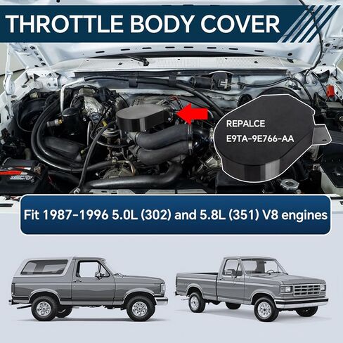 Throttle Body Cover Compatible with 1987-1996 Ford F150 F250 F350 Bronco 5.0L 5.8L V8 Replace E9TA-9E766-AA 3D Printed ABS in Saudi Arabia