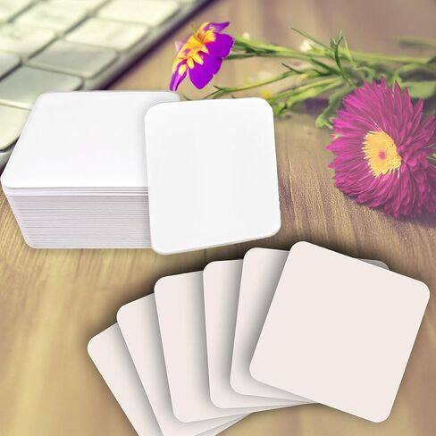 100 Blank White Small Cardstock Squares 2.75" x 2.75" Rounded Corners - Flash Cards, Mini Notecard, Study Note Cards, Enclosure/Message Card, Gift Tags, Place Cards, Small Business Inserts Made in USA in Saudi Arabia