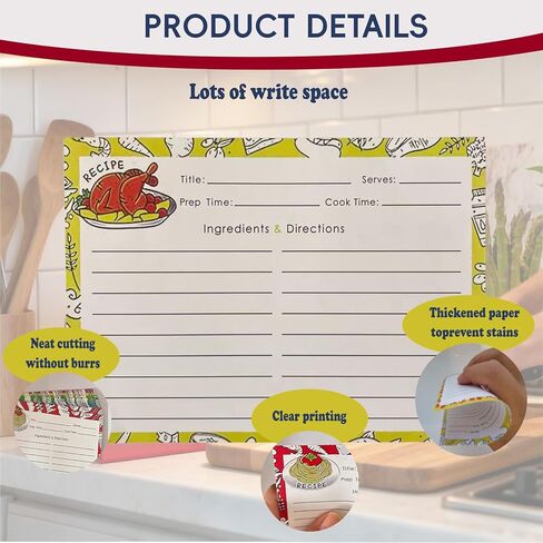 Recipe Cards 4x6 Inch, 50 Pieces Double Sided Blank Recipe Cards for Bridal Shower, Wedding, Cooking Class, Kitchen Diary & Family Heirloom, 5 Food Designs in Kuwait