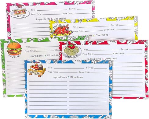 Recipe Cards 4x6 Inch, 50 Pieces Double Sided Blank Recipe Cards for Bridal Shower, Wedding, Cooking Class, Kitchen Diary & Family Heirloom, 5 Food Designs in Kuwait