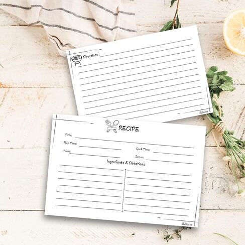 Recipe Cards 4x6 Inch, 50 Pieces Double Sided Blank Recipe Cards for Bridal Shower, Wedding, Cooking Class, Kitchen Diary & Family Heirloom, 5 Food Designs in Kuwait