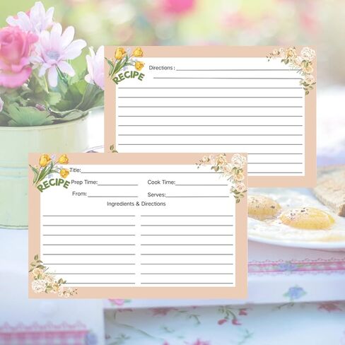 Recipe Cards 4x6 Inch, 50 Pieces Double Sided Blank Recipe Cards for Bridal Shower, Wedding, Cooking Class, Kitchen Diary & Family Heirloom, 5 Food Designs in Kuwait