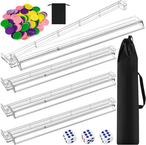 Booson 4 Set Mahjong Tile Rack and Pusher All-in-One Mahjong Tile Racks Combo Clear Acrylic American Majiang with Chips Dice Storage Bags for Game Nights in Saudi Arabia