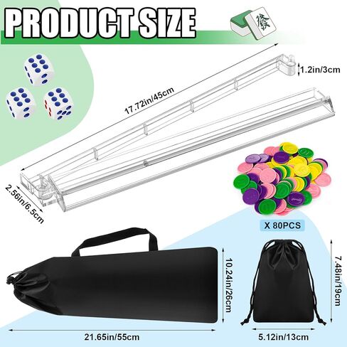 Booson 4 Set Mahjong Tile Rack and Pusher All-in-One Mahjong Tile Racks Combo Clear Acrylic American Majiang with Chips Dice Storage Bags for Game Nights in Saudi Arabia