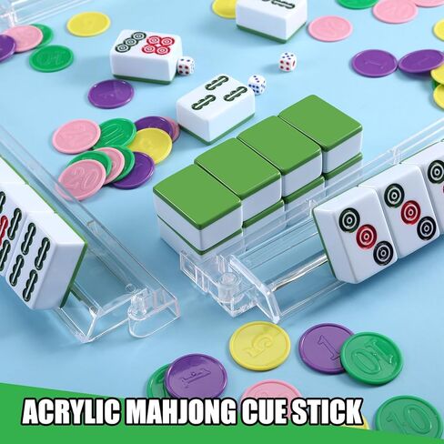 Booson 4 Set Mahjong Tile Rack and Pusher All-in-One Mahjong Tile Racks Combo Clear Acrylic American Majiang with Chips Dice Storage Bags for Game Nights in Saudi Arabia