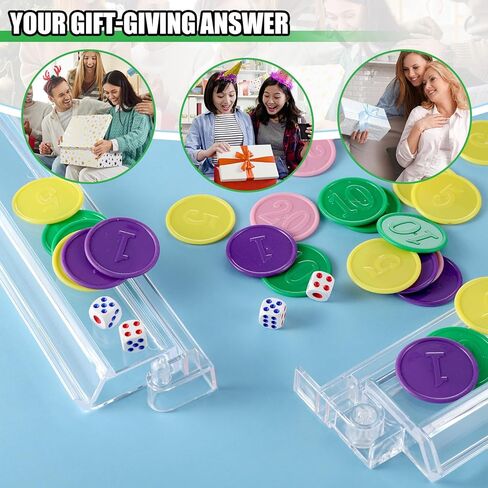 Booson 4 Set Mahjong Tile Rack and Pusher All-in-One Mahjong Tile Racks Combo Clear Acrylic American Majiang with Chips Dice Storage Bags for Game Nights in Saudi Arabia