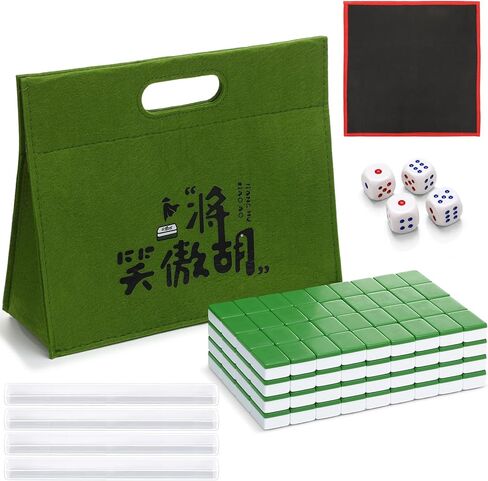 Professional Traditional Chinese Mahjong Set, 30 mm 146 Sturdy Plastic Tiles with Dice, Wind Indicator & Green Felt Case for Authentic Hong Kong Mahjong Gameplay in Kuwait