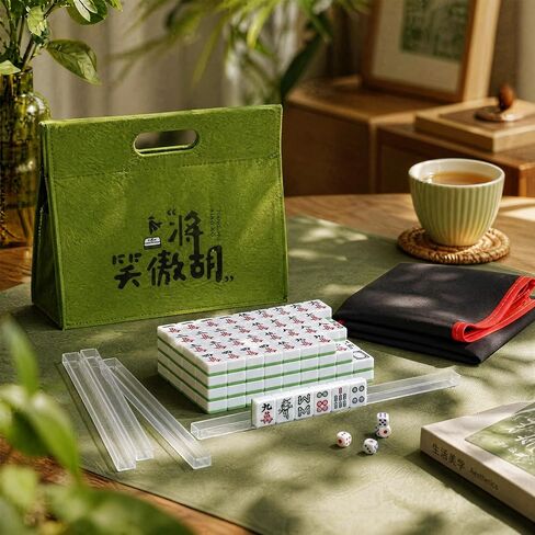 Professional Traditional Chinese Mahjong Set, 30 mm 146 Sturdy Plastic Tiles with Dice, Wind Indicator & Green Felt Case for Authentic Hong Kong Mahjong Gameplay in Kuwait