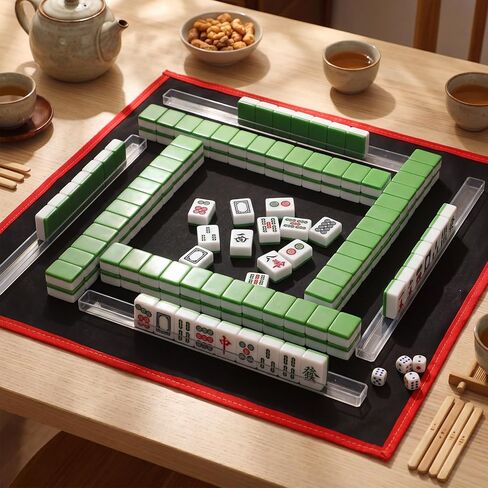Professional Traditional Chinese Mahjong Set, 30 mm 146 Sturdy Plastic Tiles with Dice, Wind Indicator & Green Felt Case for Authentic Hong Kong Mahjong Gameplay in Kuwait