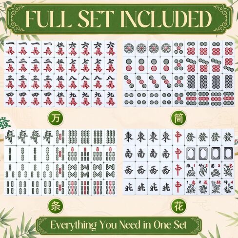 Professional Traditional Chinese Mahjong Set, 30 mm 146 Sturdy Plastic Tiles with Dice, Wind Indicator & Green Felt Case for Authentic Hong Kong Mahjong Gameplay in Kuwait