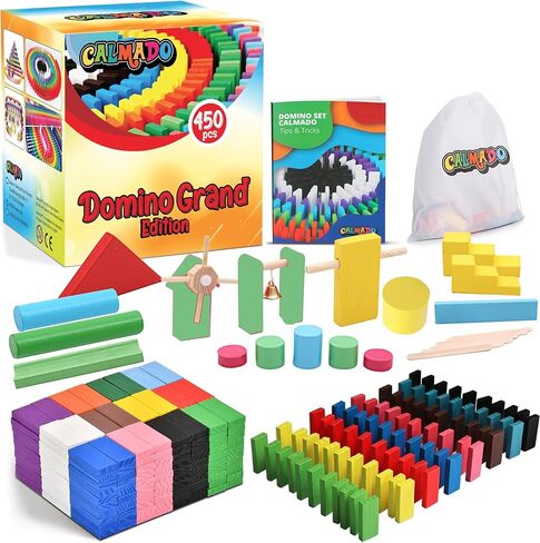 Calmado – 450 PCS Wooden Dominos for Kids - Domino Toys for Outdoor or Indoor Game, Dominos for Kids Ages 4-12 Including Bag, Instruction Manual & Accessories in Saudi Arabia