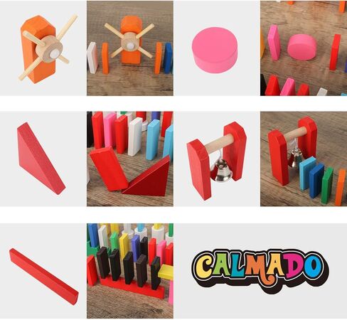 Calmado – 450 PCS Wooden Dominos for Kids - Domino Toys for Outdoor or Indoor Game, Dominos for Kids Ages 4-12 Including Bag, Instruction Manual & Accessories in Saudi Arabia