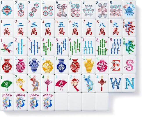 Soulchen 1.2" Modern Chinoiserie Acrylic American Mahjong Tiles Set, 168 Blue Engraved Tiles with Tote Bags, 4 Dices, Floral Vase Design Complete Travel Mahjong Game for Beginners Lovers Collection in Kuwait