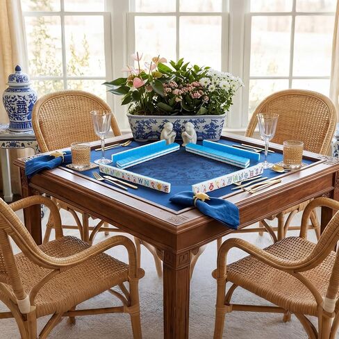 Soulchen 1.2" Modern Chinoiserie Acrylic American Mahjong Tiles Set, 168 Blue Engraved Tiles with Tote Bags, 4 Dices, Floral Vase Design Complete Travel Mahjong Game for Beginners Lovers Collection in Kuwait