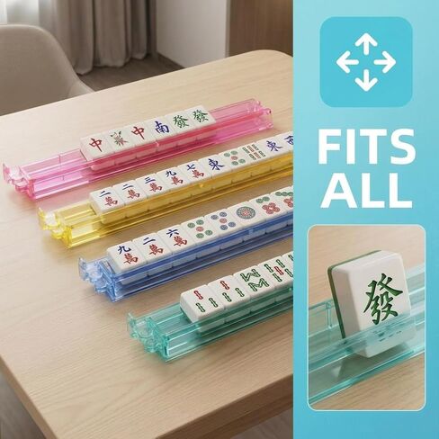 SHANZO Mahjong Rack and Pusher Set, 4-Piece Colorful Mahjong Tiles Holder for American Mahjong - Home Game Nights, Gatherings, Travel, 18.5x3.15x0.67 Inch in Saudi Arabia