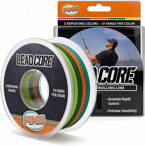 FINS Lead Core Trolling line, Sinking Braid with Color Metered Segments for Depth Control, Abrasion Resistant Performance for Freshwater Saltwater Rigs in Saudi Arabia