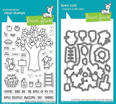 Lawn Fawn - Apple-solutely Awesome - Stamps Set and Dies Set - 2 Item Bundle in Kuwait