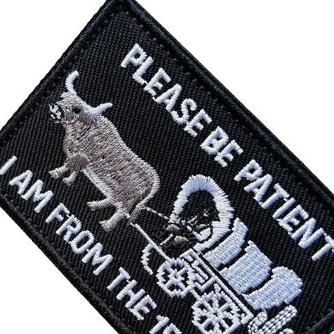 Please Be Patient I am From the 1900s Ox-Drawn Wagon Cowboy Patch, Funny Hook and Loop Morale Retro Patches for Backpack, Bag, Jackets, Clothes, Dog Vest Harness, Hats, 3.14" x 2.16" (Black) in Saudi Arabia
