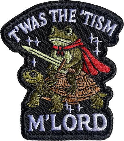 Funny The Frog Knight Rides Turtle T‘WAS THE 'TISM M'LORD Hook and Loop Embroidery Patches, Tactical Morale DIY Patch for Hat, Backpack, Bag, Dog Vest Harness, Jackets, 3.34" x 2.95" (Black) in Kuwait