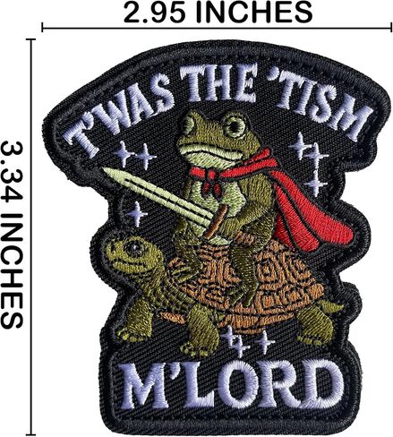 Funny The Frog Knight Rides Turtle T‘WAS THE 'TISM M'LORD Hook and Loop Embroidery Patches, Tactical Morale DIY Patch for Hat, Backpack, Bag, Dog Vest Harness, Jackets, 3.34" x 2.95" (Black) in Saudi Arabia