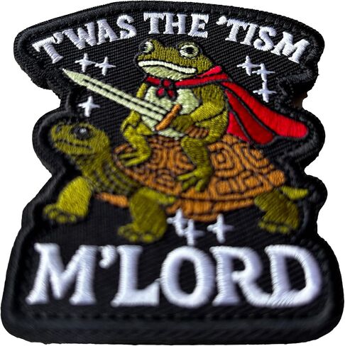 Funny The Frog Knight Rides Turtle T‘WAS THE 'TISM M'LORD Hook and Loop Embroidery Patches, Tactical Morale DIY Patch for Hat, Backpack, Bag, Dog Vest Harness, Jackets, 3.34" x 2.95" (Black) in Saudi Arabia