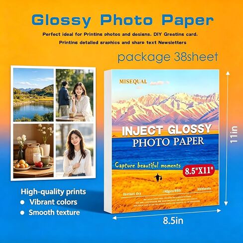 38 Sheets Glossy Photo Paper Instant Dry 8.5 x 11 inches Inkjet Photo Printer Paper for Photos Calendars Brochures Cards DIY Chip Bag in Saudi Arabia